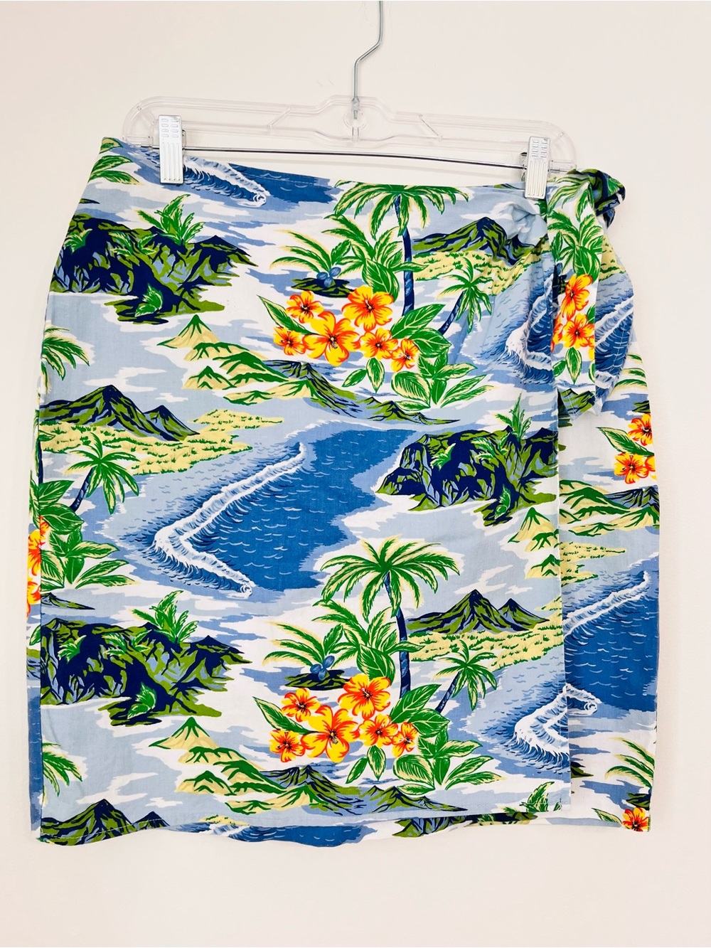 Vintage I.T. Studio Cotton Faux Wrap Skirt Blue Tropical Beach Women’s 12